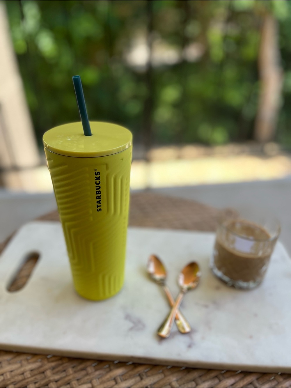 Starbucks Bright Yellow Textured Tumbler with Dark Green Straw